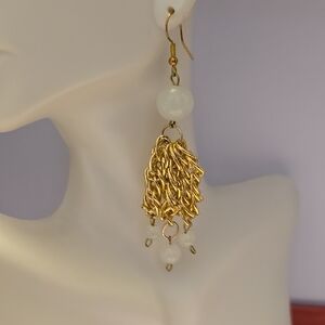 Elegant Gold and White Dangle Earrings